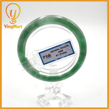 Yingmart 53mm PNJ274546 Certified Natural Color Grey White Natural Jadeite Jade Bangle Bracelet, Real Gemstone, Gift for Mom Grandma Sister