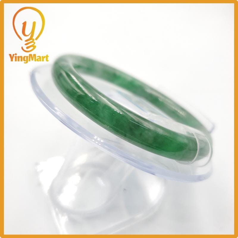 Yingmart 53mm PNJ274546 Certified Natural Color Grey White Natural Jadeite Jade Bangle Bracelet, Real Gemstone, Gift for Mom Grandma Sister