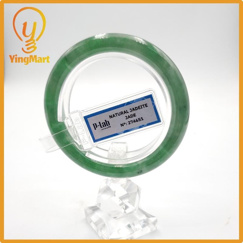 Yingmart 53mm PNJ274651 Certified Natural Color Grey White Natural Jadeite Jade Bangle Bracelet, Real Gemstone, Gift for Mom Grandma Sister