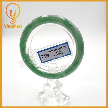 Yingmart 53mm PNJ274651 Certified Natural Color Grey White Natural Jadeite Jade Bangle Bracelet, Real Gemstone, Gift for Mom Grandma Sister