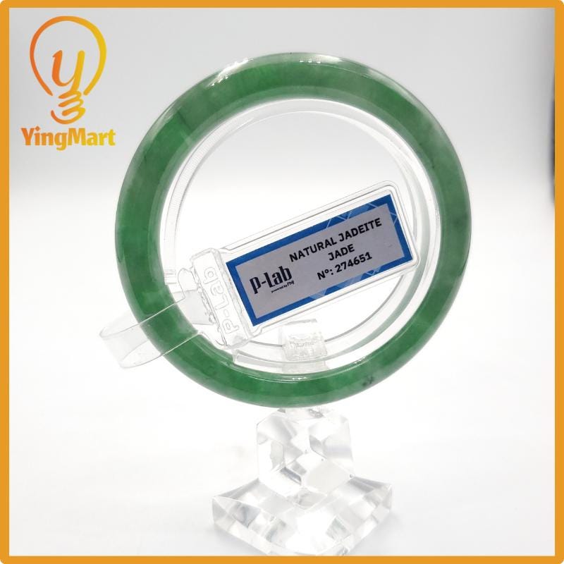 Yingmart 53mm PNJ274651 Certified Natural Color Grey White Natural Jadeite Jade Bangle Bracelet, Real Gemstone, Gift for Mom Grandma Sister
