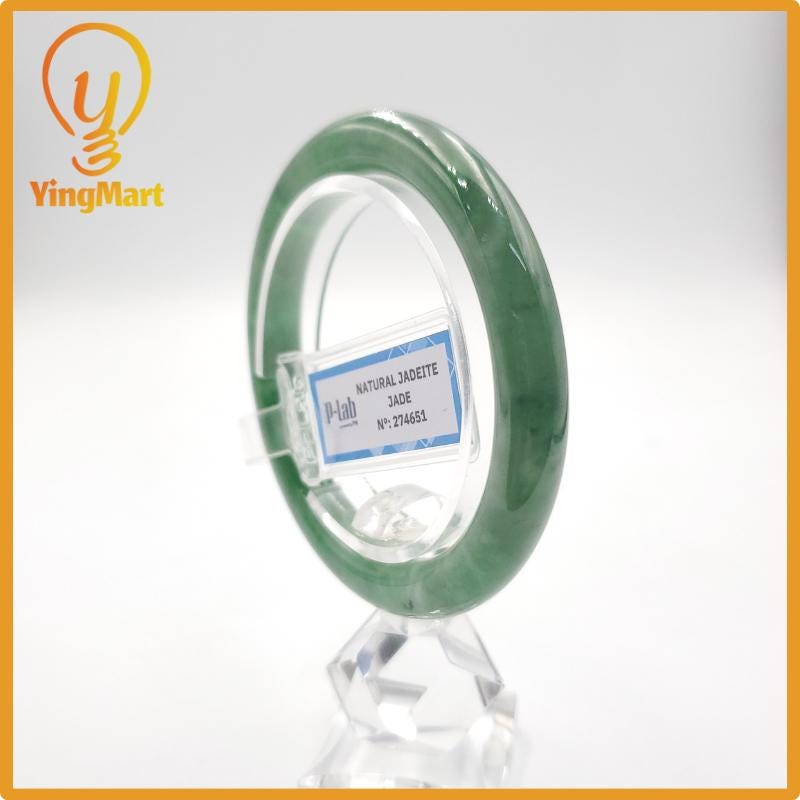 Yingmart 53mm PNJ274651 Certified Natural Color Grey White Natural Jadeite Jade Bangle Bracelet, Real Gemstone, Gift for Mom Grandma Sister