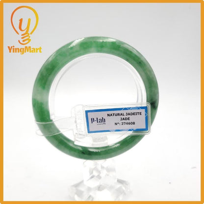 Yingmart 52mm PNJ274608 Certified Natural Color Grey White Natural Jadeite Jade Bangle Bracelet, Real Gemstone, Gift for Mom Grandma Sister