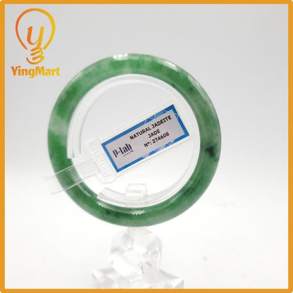 Yingmart 52mm PNJ274608 Certified Natural Color Grey White Natural Jadeite Jade Bangle Bracelet, Real Gemstone, Gift for Mom Grandma Sister