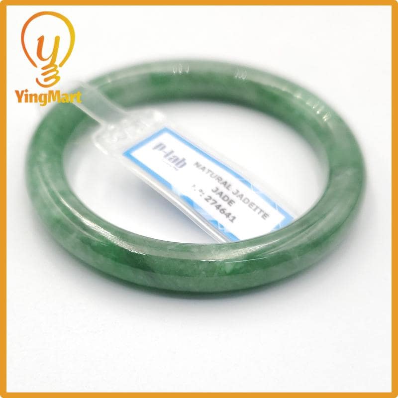Yingmart 53mm PNJ274641 Certified Natural Color Grey White Natural Jadeite Jade Bangle Bracelet, Real Gemstone, Gift for Mom Grandma Sister