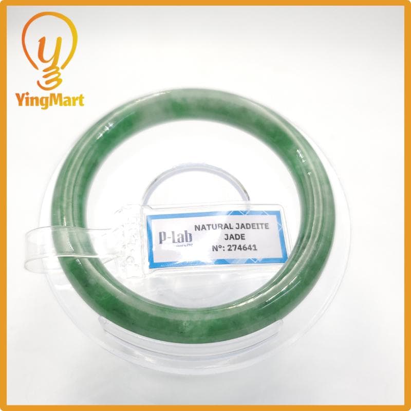 Yingmart 53mm PNJ274641 Certified Natural Color Grey White Natural Jadeite Jade Bangle Bracelet, Real Gemstone, Gift for Mom Grandma Sister