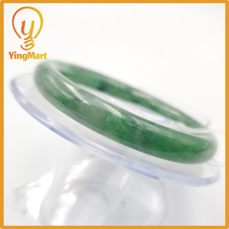 Yingmart 53mm PNJ274641 Certified Natural Color Grey White Natural Jadeite Jade Bangle Bracelet, Real Gemstone, Gift for Mom Grandma Sister