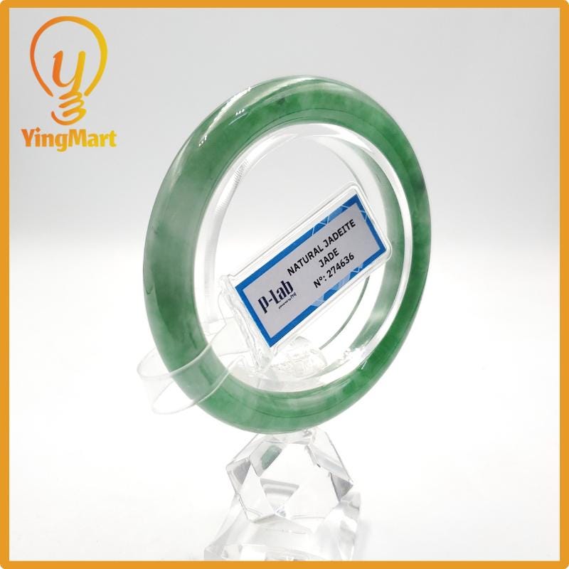 Yingmart 51mm PNJ Certified Natural Color Grey White Natural Jadeite Jade Bangle Bracelet, Real Gemstone, Gift for Her Mom Grandma Sister