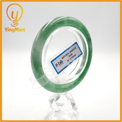 Yingmart 51mm PNJ Certified Natural Color Grey White Natural Jadeite Jade Bangle Bracelet, Real Gemstone, Gift for Her Mom Grandma Sister