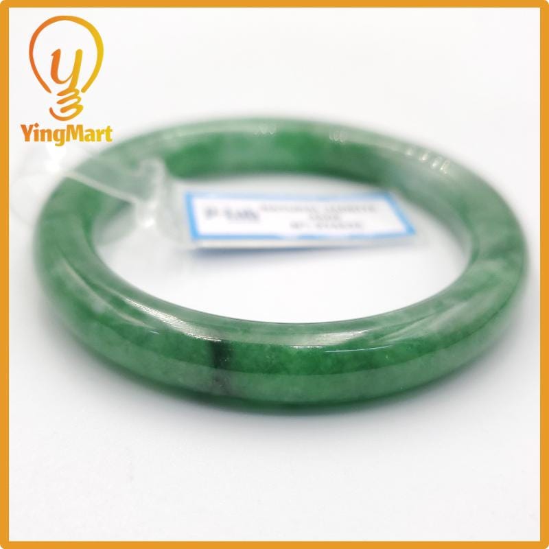 Yingmart 51mm PNJ Certified Natural Color Grey White Natural Jadeite Jade Bangle Bracelet, Real Gemstone, Gift for Her Mom Grandma Sister
