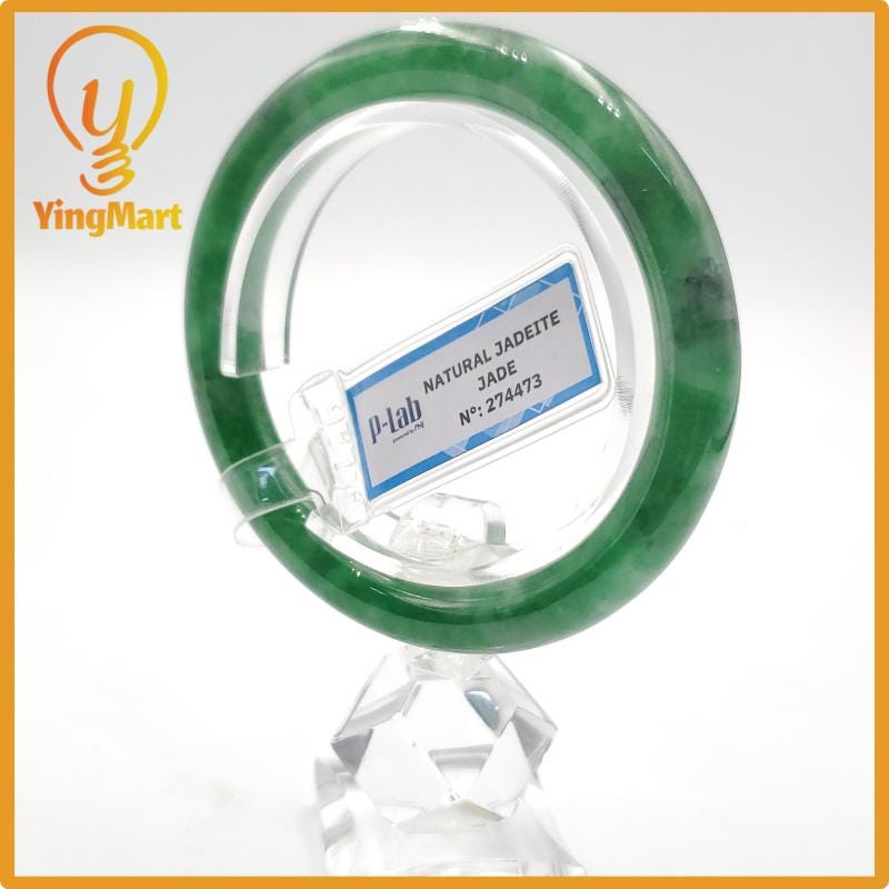 Yingmart 52mm PNJ274473 Certified Natural Color Grey White Natural Jadeite Jade Bangle Bracelet, Real Gemstone, Gift for Mom Grandma Sister