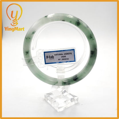 Yingmart 61mm PNJ Certified Natural Color Grey White Natural Jadeite Jade Bangle Bracelet, Real Gemstone, Gift for Her Mom Grandma Sister