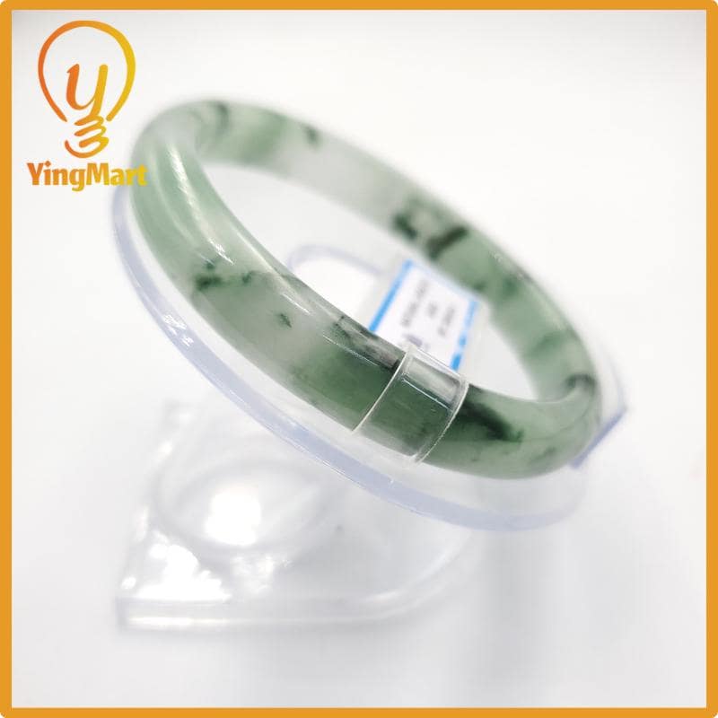 Yingmart 61mm PNJ Certified Natural Color Grey White Natural Jadeite Jade Bangle Bracelet, Real Gemstone, Gift for Her Mom Grandma Sister
