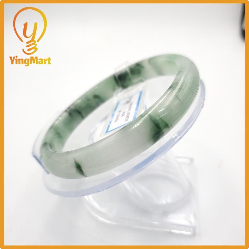 Yingmart 61mm PNJ Certified Natural Color Grey White Natural Jadeite Jade Bangle Bracelet, Real Gemstone, Gift for Her Mom Grandma Sister