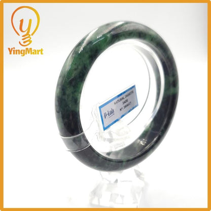 Yingmart 60mm PNJ Certified Natural Color Grey White Natural Jadeite Jade Bangle Bracelet, Real Gemstone, Gift for Her Mom Grandma Sister