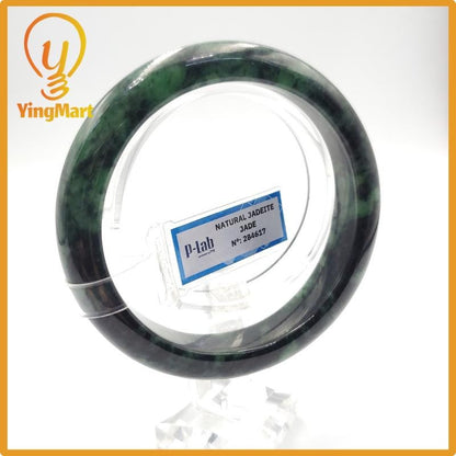 Yingmart 60mm PNJ Certified Natural Color Grey White Natural Jadeite Jade Bangle Bracelet, Real Gemstone, Gift for Her Mom Grandma Sister