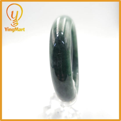 Yingmart 60mm PNJ Certified Natural Color Grey White Natural Jadeite Jade Bangle Bracelet, Real Gemstone, Gift for Her Mom Grandma Sister