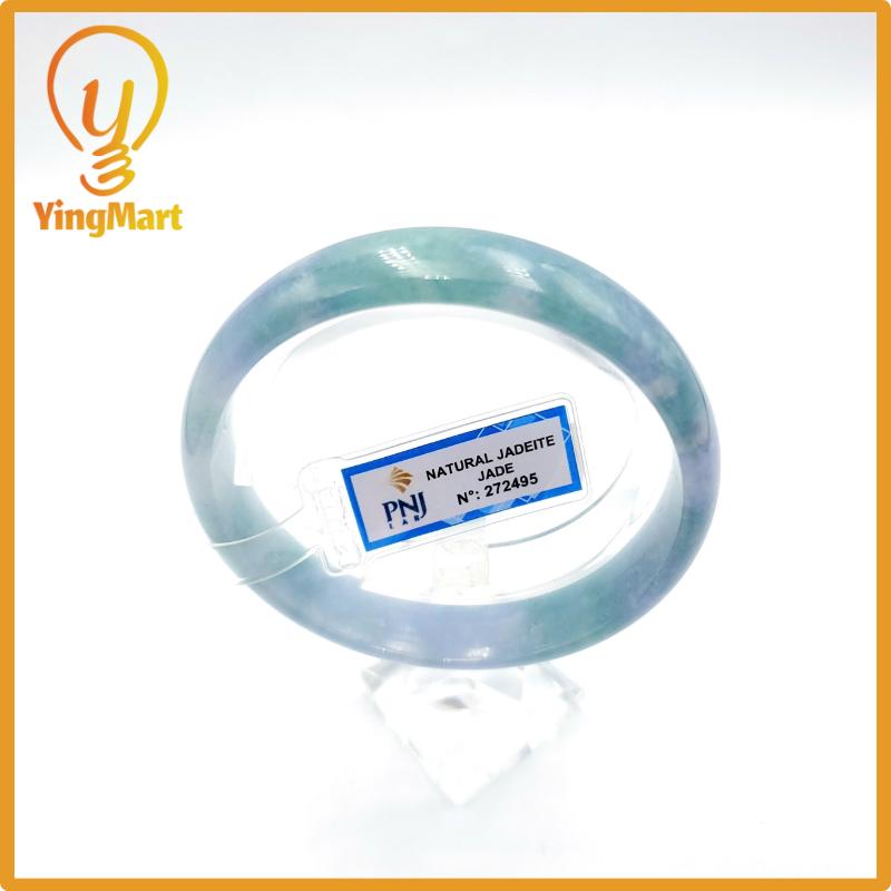 Yingmart 59mm PNJ Certified Natural Color Grey White Natural Jadeite Jade Bangle Bracelet, Real Gemstone, Gift for Her Mom Grandma Sister