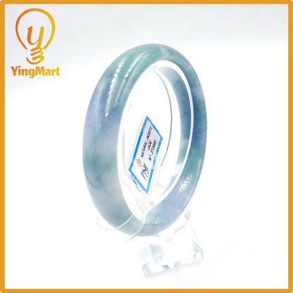 Yingmart 59mm PNJ Certified Natural Color Grey White Natural Jadeite Jade Bangle Bracelet, Real Gemstone, Gift for Her Mom Grandma Sister