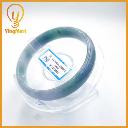 Yingmart 59mm PNJ Certified Natural Color Grey White Natural Jadeite Jade Bangle Bracelet, Real Gemstone, Gift for Her Mom Grandma Sister