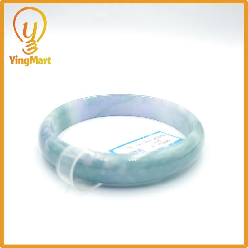 Yingmart 59mm PNJ Certified Natural Color Grey White Natural Jadeite Jade Bangle Bracelet, Real Gemstone, Gift for Her Mom Grandma Sister