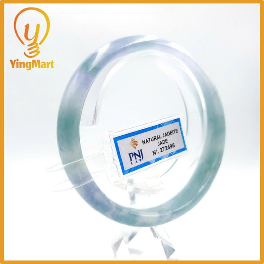 Yingmart 59mm PNJ Certified Natural Color Grey White Natural Jadeite Jade Bangle Bracelet, Real Gemstone, Gift for Her Mom Grandma Sister