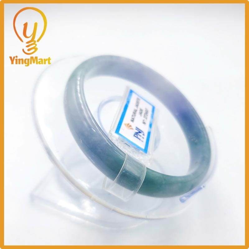 Yingmart 54mm PNJ Certified Natural Color Grey White Natural Jadeite Jade Bangle Bracelet, Real Gemstone, Gift for Her Mom Grandma Sister