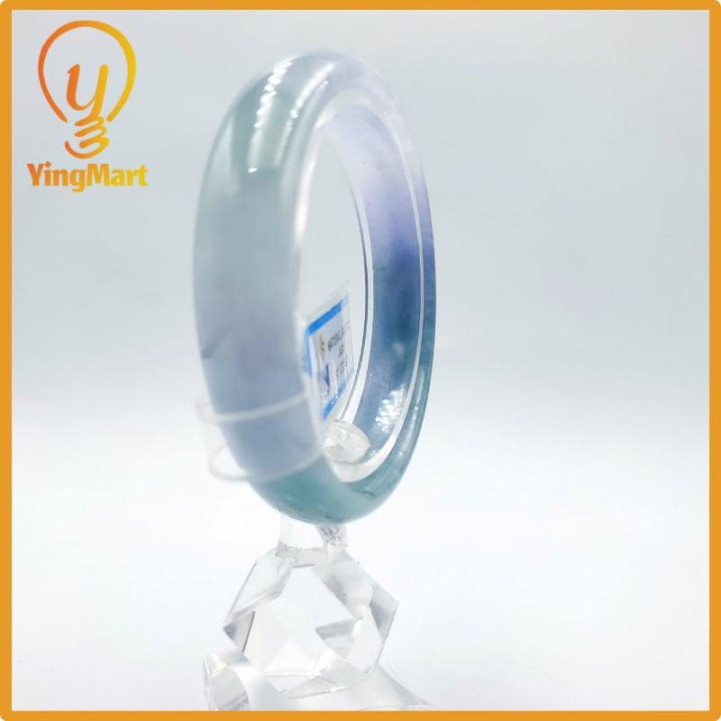 Yingmart 54mm PNJ Certified Natural Color Grey White Natural Jadeite Jade Bangle Bracelet, Real Gemstone, Gift for Her Mom Grandma Sister