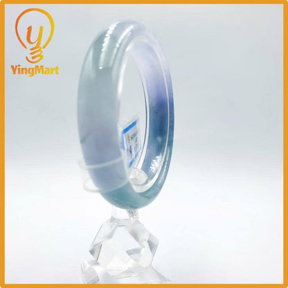 Yingmart 54mm PNJ Certified Natural Color Grey White Natural Jadeite Jade Bangle Bracelet, Real Gemstone, Gift for Her Mom Grandma Sister