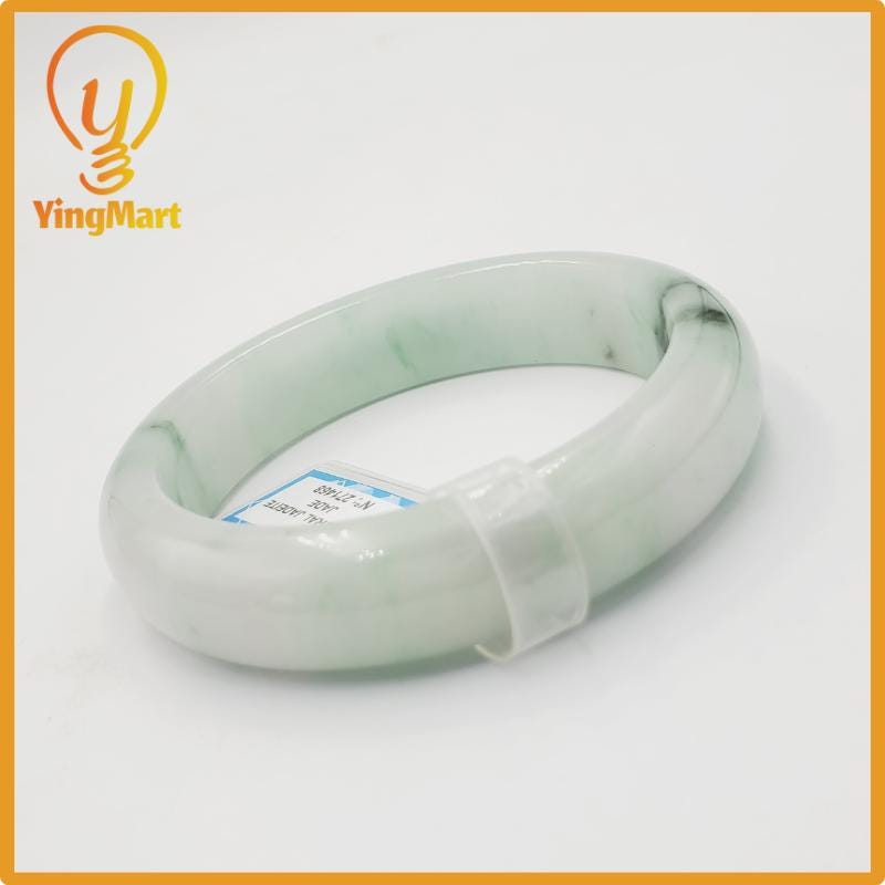 Yingmart 59mm PNJ Certified Natural Color Grey White Natural Jadeite Jade Bangle Bracelet, Real Gemstone, Gift for Her Mom Grandma Sister