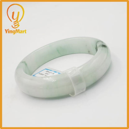 Yingmart 59mm PNJ Certified Natural Color Grey White Natural Jadeite Jade Bangle Bracelet, Real Gemstone, Gift for Her Mom Grandma Sister