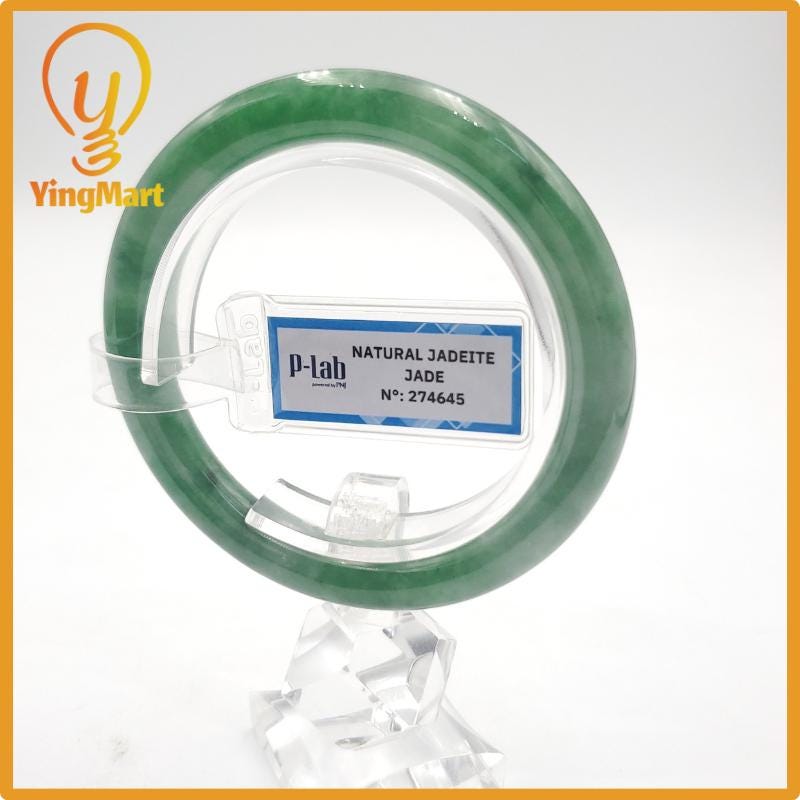 Yingmart 53mm PNJ274645 Certified Natural Color Grey White Natural Jadeite Jade Bangle Bracelet, Real Gemstone, Gift for Mom Grandma Sister