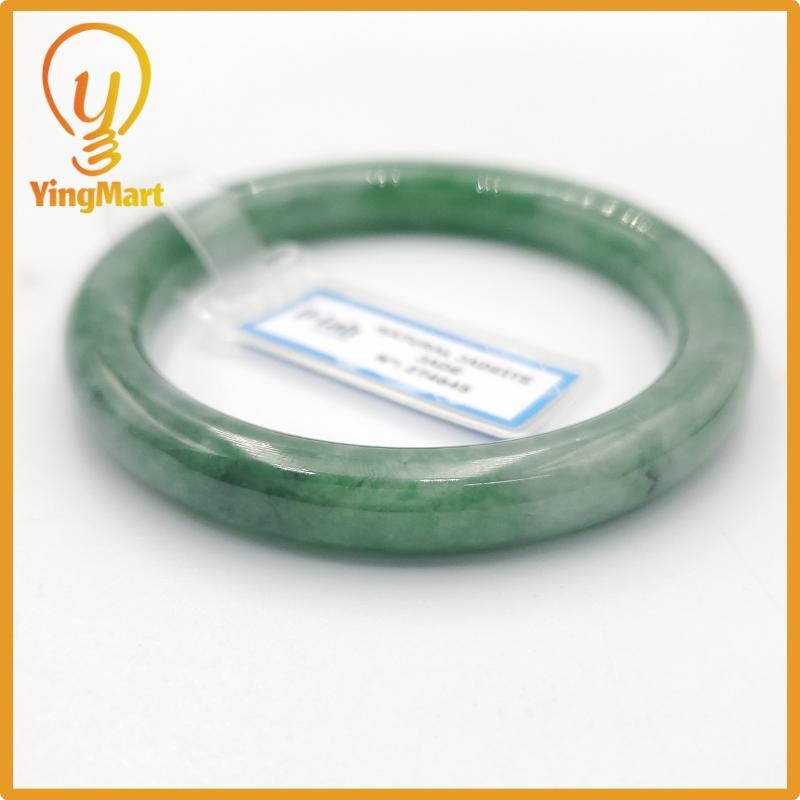 Yingmart 53mm PNJ274645 Certified Natural Color Grey White Natural Jadeite Jade Bangle Bracelet, Real Gemstone, Gift for Mom Grandma Sister