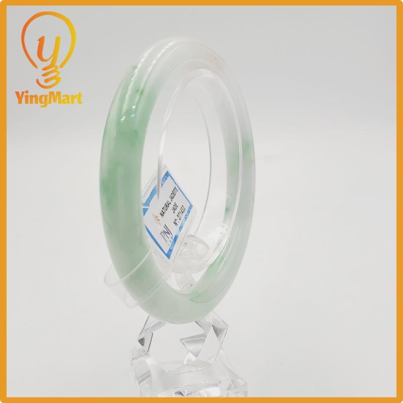 Yingmart 58mm PNJ Certified Natural Color Grey White Natural Jadeite Jade Bangle Bracelet, Real Gemstone, Gift for Her Mom Grandma Sister