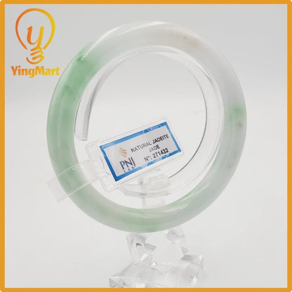 Yingmart 58mm PNJ Certified Natural Color Grey White Natural Jadeite Jade Bangle Bracelet, Real Gemstone, Gift for Her Mom Grandma Sister