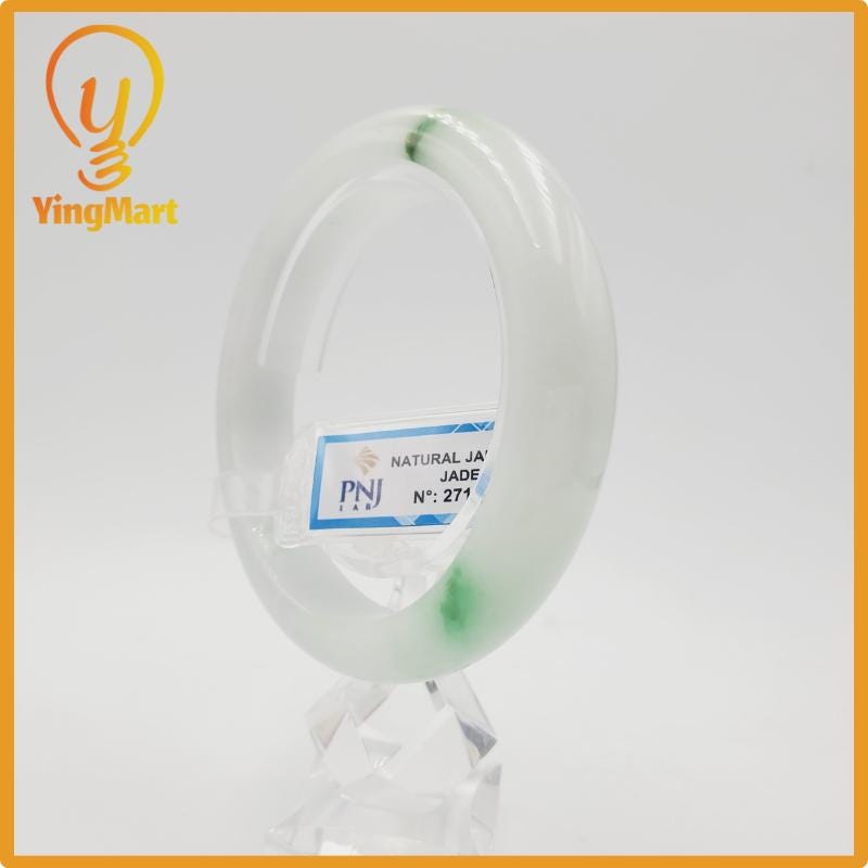 Yingmart 58mm PNJ Certified Natural Color Grey White Natural Jadeite Jade Bangle Bracelet, Real Gemstone, Gift for Her Mom Grandma Sister