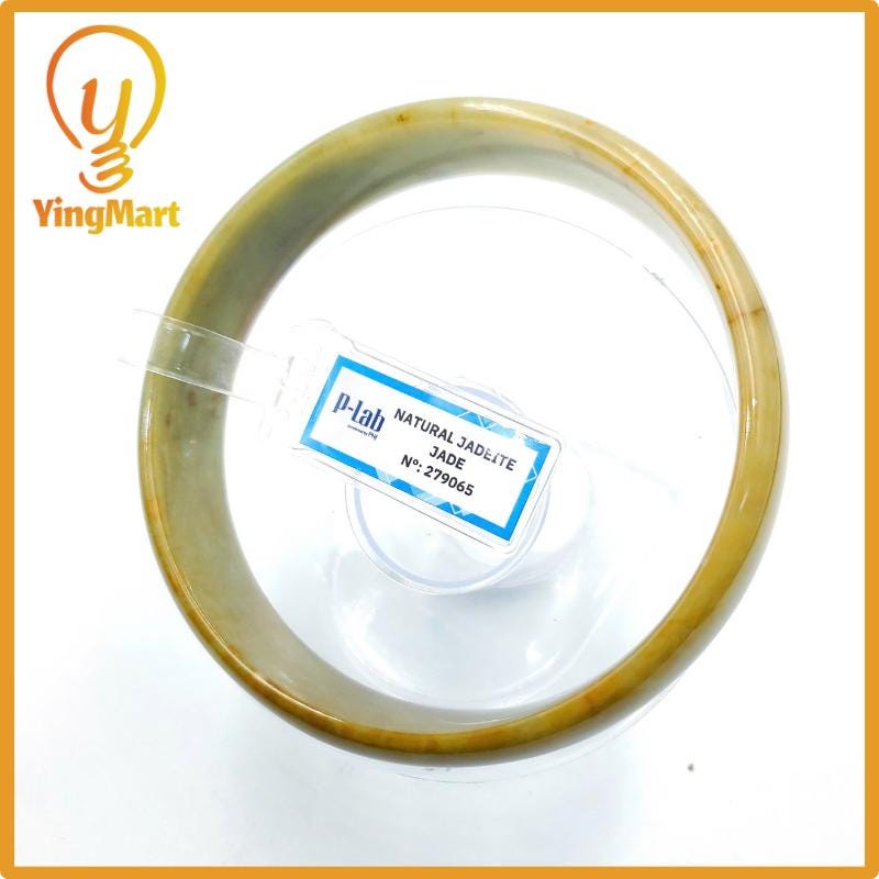 Yingmart 72mm PNJ Certified Natural Color Yellowish Brown Natural Jadeite Jade Bangle Bracelet, Real Gemstone, Gift for Her Mom Grandma
