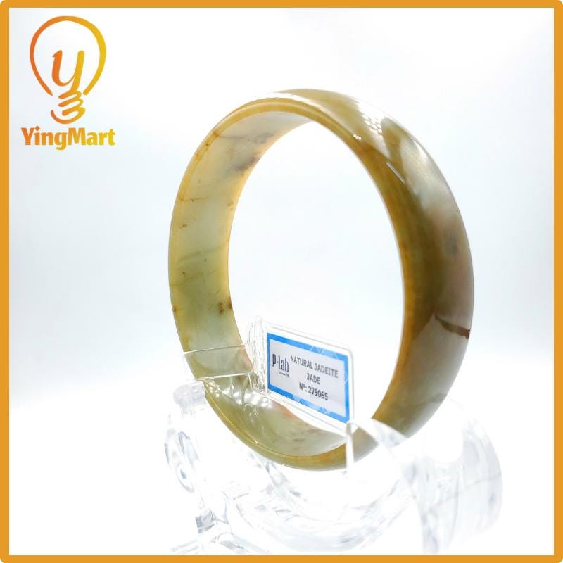 Yingmart 72mm PNJ Certified Natural Color Yellowish Brown Natural Jadeite Jade Bangle Bracelet, Real Gemstone, Gift for Her Mom Grandma