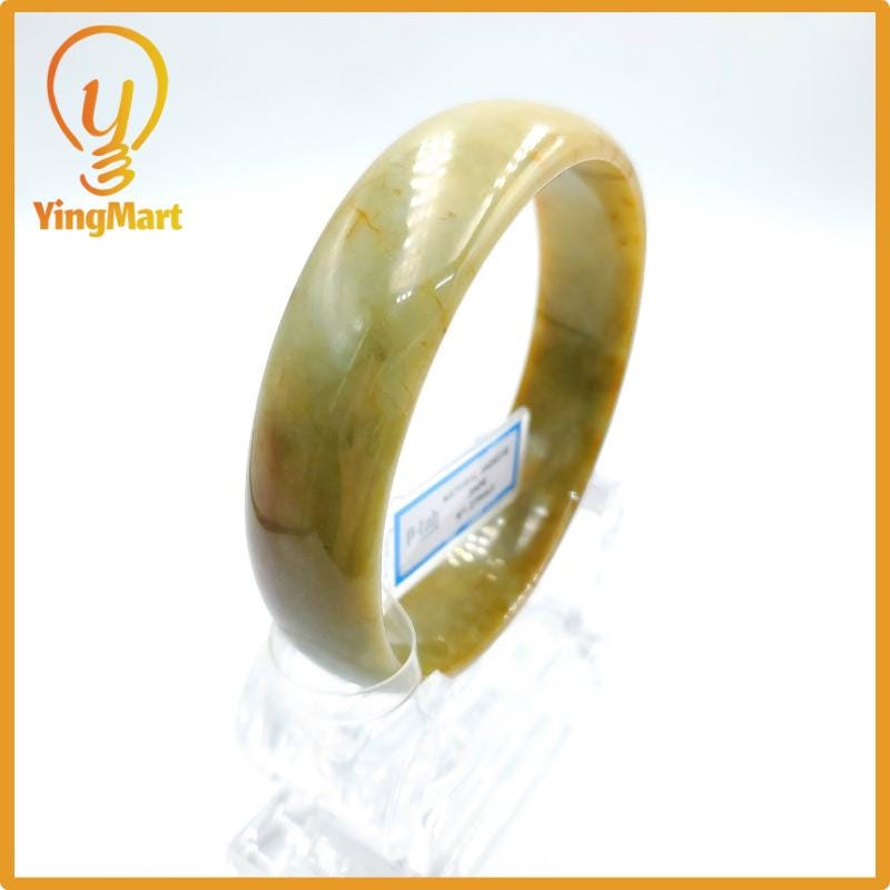 Yingmart 72mm PNJ Certified Natural Color Yellowish Brown Natural Jadeite Jade Bangle Bracelet, Real Gemstone, Gift for Her Mom Grandma