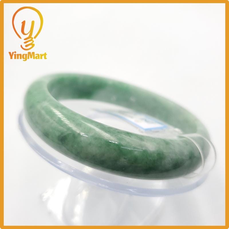 Yingmart 59mm PNJ Certified Natural Color Grey White Natural Jadeite Jade Bangle Bracelet, Real Gemstone, Gift for Her Mom Grandma