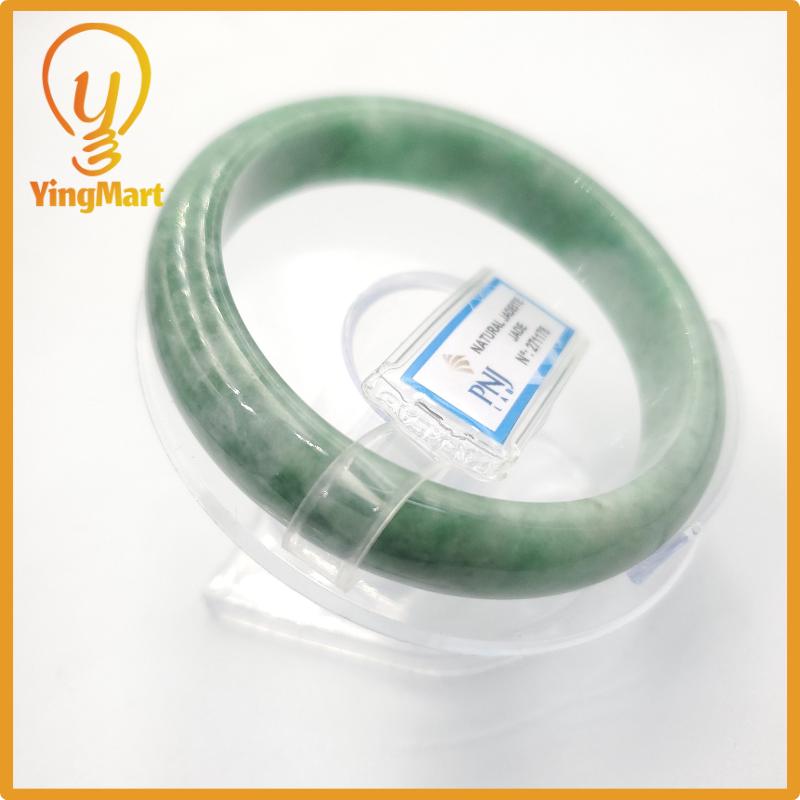 Yingmart 59mm PNJ Certified Natural Color Grey White Natural Jadeite Jade Bangle Bracelet, Real Gemstone, Gift for Her Mom Grandma