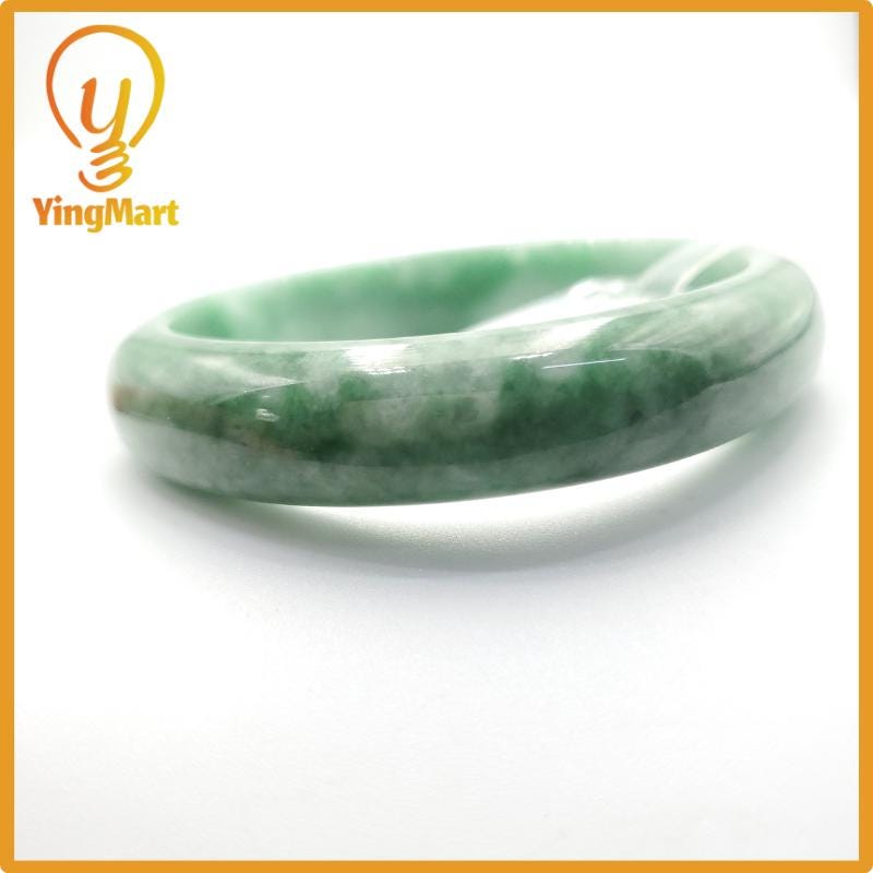 Yingmart 59mm PNJ Certified Natural Color Grey White Natural Jadeite Jade Bangle Bracelet, Real Gemstone, Gift for Her Mom Grandma