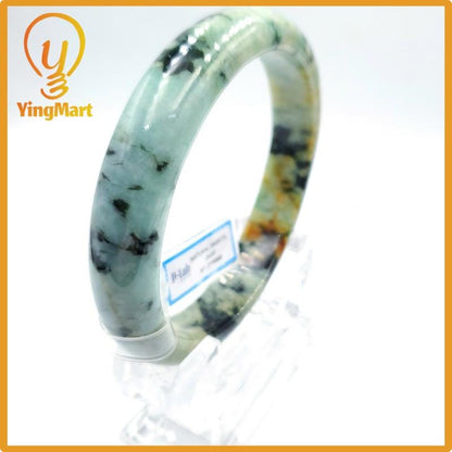 Yingmart 80mm PNJ Certified Natural Color Grey White Natural Jadeite Jade Bangle Bracelet, Real Gemstone, Gift for Her Mom Grandma