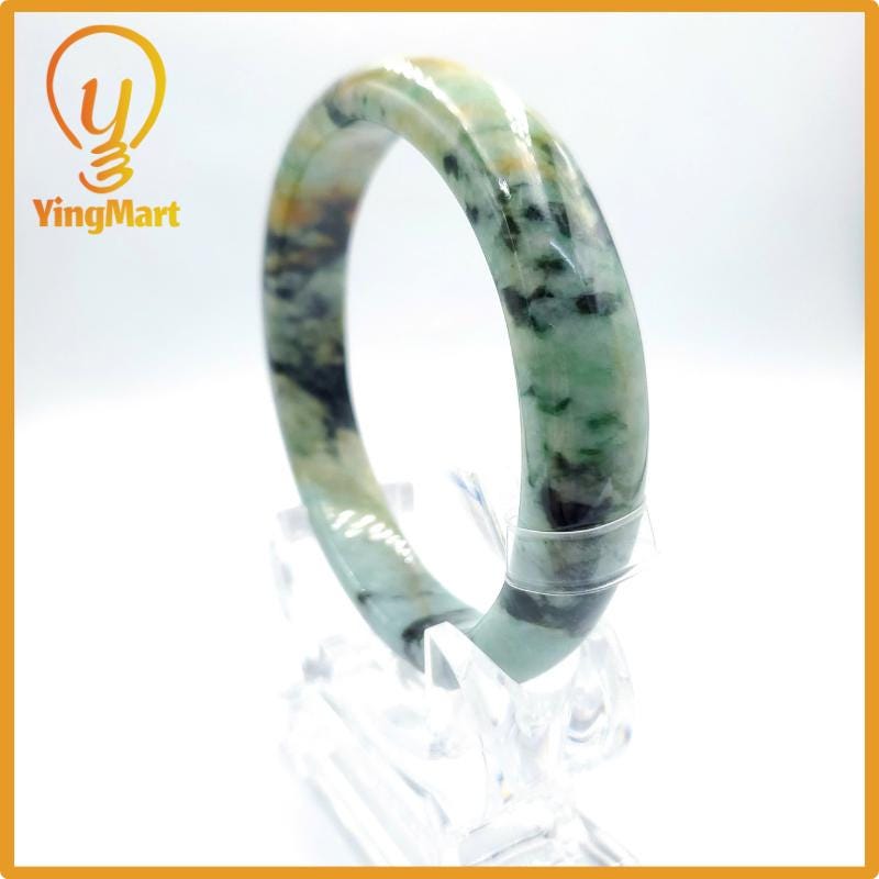 Yingmart 80mm PNJ Certified Natural Color Grey White Natural Jadeite Jade Bangle Bracelet, Real Gemstone, Gift for Her Mom Grandma
