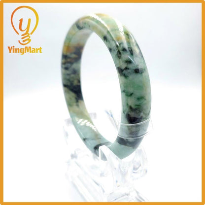 Yingmart 80mm PNJ Certified Natural Color Grey White Natural Jadeite Jade Bangle Bracelet, Real Gemstone, Gift for Her Mom Grandma