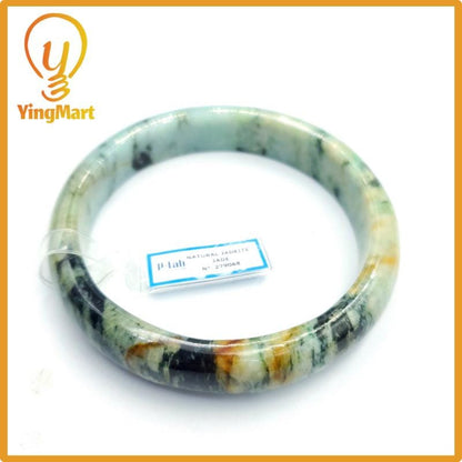 Yingmart 80mm PNJ Certified Natural Color Grey White Natural Jadeite Jade Bangle Bracelet, Real Gemstone, Gift for Her Mom Grandma