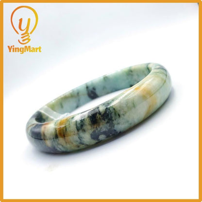 Yingmart 80mm PNJ Certified Natural Color Grey White Natural Jadeite Jade Bangle Bracelet, Real Gemstone, Gift for Her Mom Grandma