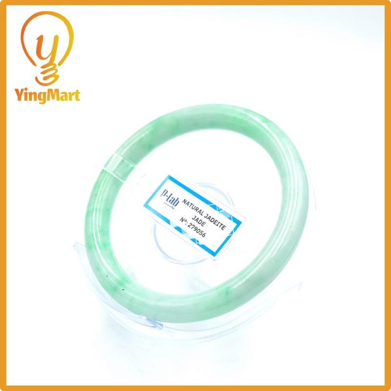 Yingmart 58mm PNJ Certified Natural Color Grey White Natural Jadeite Jade Bangle Bracelet, Real Gemstone, Gift for Her Mom Grandma Sister