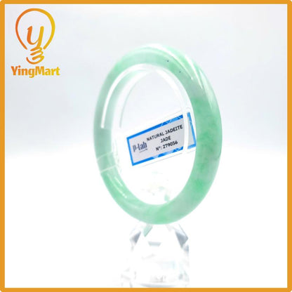 Yingmart 58mm PNJ Certified Natural Color Grey White Natural Jadeite Jade Bangle Bracelet, Real Gemstone, Gift for Her Mom Grandma Sister