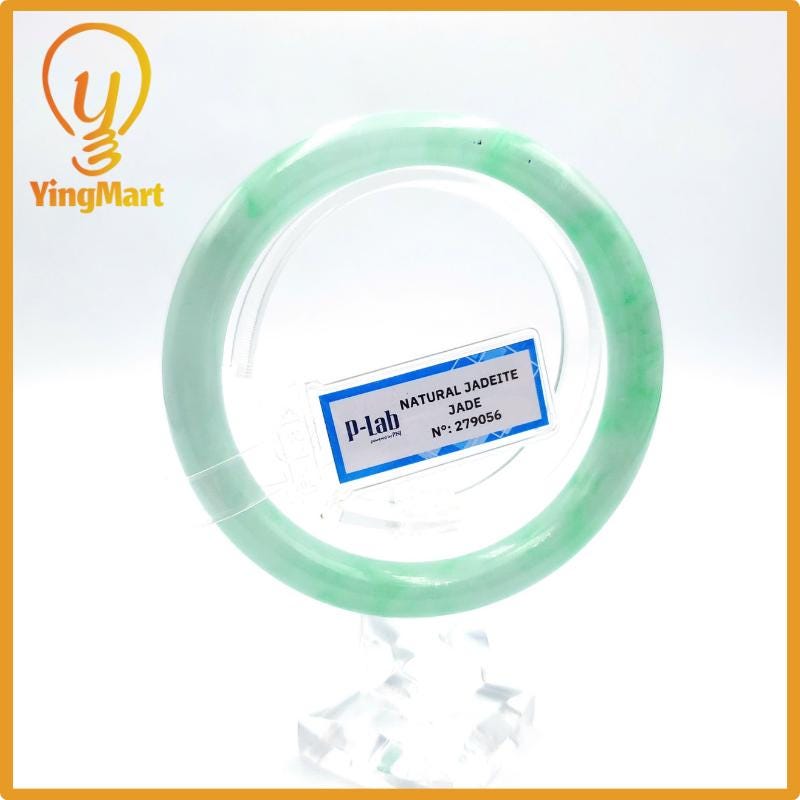 Yingmart 58mm PNJ Certified Natural Color Grey White Natural Jadeite Jade Bangle Bracelet, Real Gemstone, Gift for Her Mom Grandma Sister